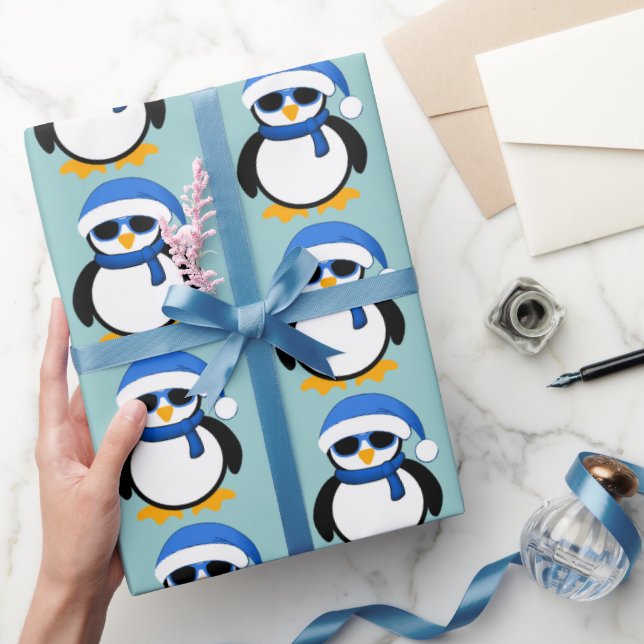Papier Cadeau Pingouin cool mignon motif d'hiver de Noël (Cadeaux)