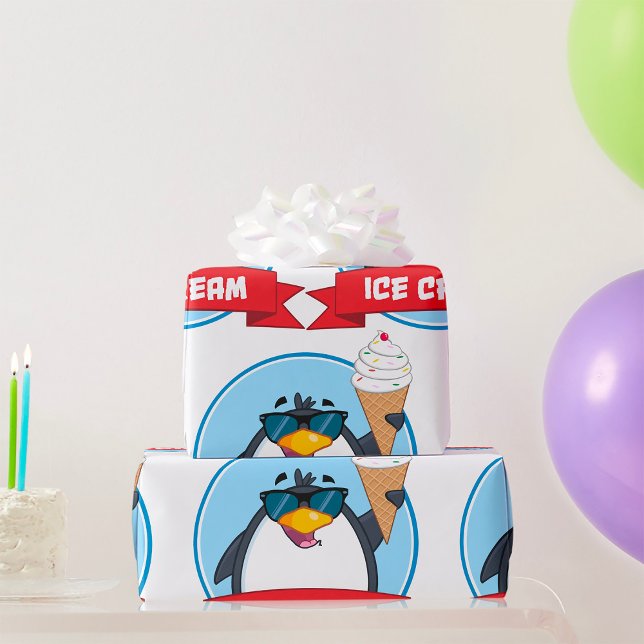 Papier Cadeau Pingouin cool tenant de la crème glacée (Créateur téléchargé)