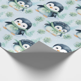 Papier Cadeau Pingouin d'aquarelle mignonne