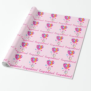 Papier Cadeau Pingouin de bébé avec des félicitations de ball