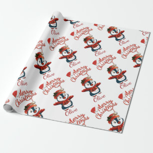 Papier Cadeau Pingouin de Noël  Personnalisé