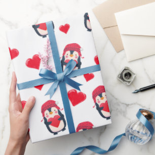 Papier Cadeau Pingouin du coeur mignon hiver
