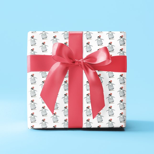 Papier Cadeau Pingouin fille mignonne avec Motif de fleurs Hibis (Créateur téléchargé)