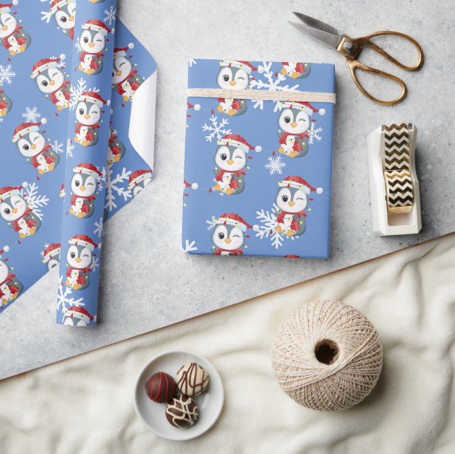 Papier Cadeau "Pingouin" Joli design de Noël (Artisanat)