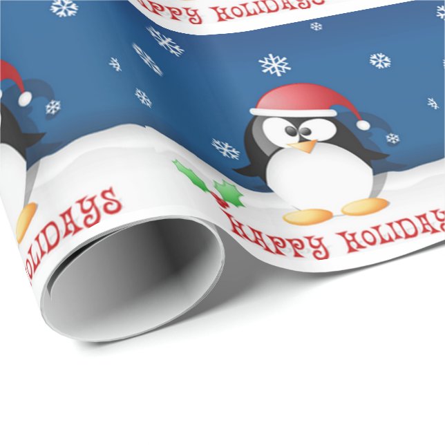 Papier Cadeau Pingouin Joyeuses Fêtes (Coin rond)