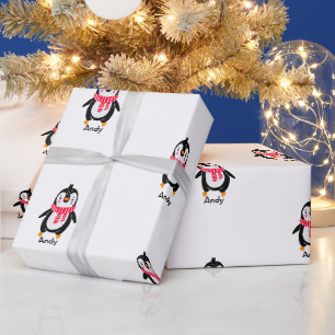 Papier Cadeau Pingouin mignon en rouge rayures Écarf