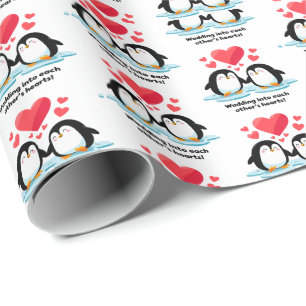 Papier Cadeau Pingouin pack d'amour se chevauchant le coeur de l