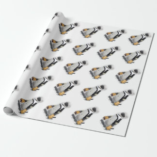 Papier Cadeau Pingouin portant un engin de hockey