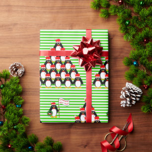 Papier Cadeau Pingouin Pyramide Green Stripe Noël