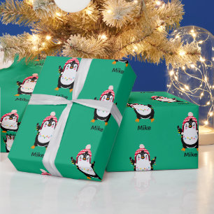 Papier Cadeau Pingouin scintillant avec lumières de Noël