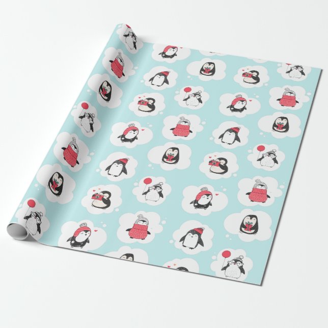 Papier Cadeau Pingouin Vacances d'hiver (Déroulé)