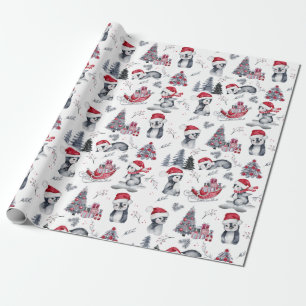 Papier Cadeau Pingouins dans le Motif de scène hivernale de San