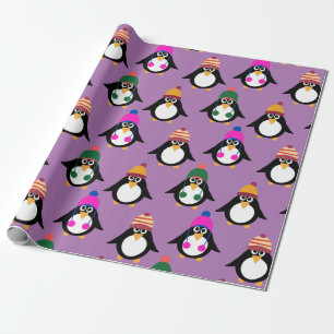Papier Cadeau Pingouins mignons avec motif casquette d'hiver