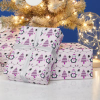 Pingouins mignons et arbres de Noël pourpres Noël