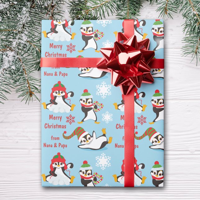 Papier Cadeau Pingouins pour l'hiver Noël (Créateur téléchargé)