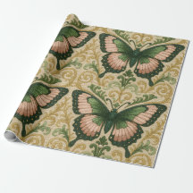 Pink and Green Gift Wrap Butterfly Print