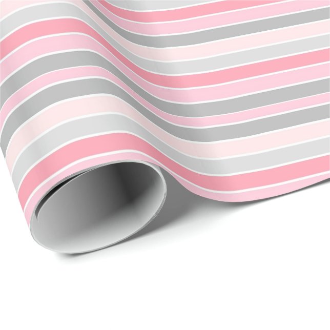 Papier Cadeau Pink and Grey Stripes (Coin rond)