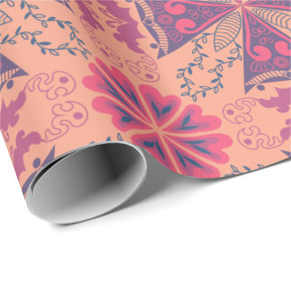 Papier Cadeau pink and purple geometric designs and floral motif