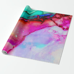 Papier Cadeau Pink and Turquoise Marble Abstract Watercolor