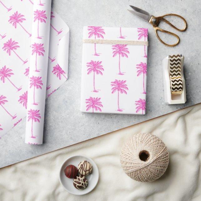 Papier Cadeau Pink and White Palm Palmetto Tree (Artisanat)