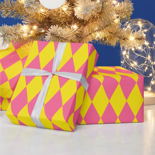 Papier Cadeau Pink and Yellow Harlequin Checkered Design  (Créateur téléchargé)