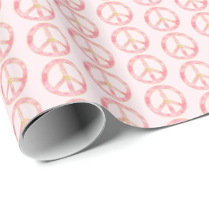 Papier Cadeau Pink Aquarelle or Paix Signal Coeur