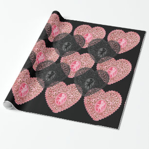 Papier Cadeau PINK BLACK CUPID LACE COEURS Saint-Valentin