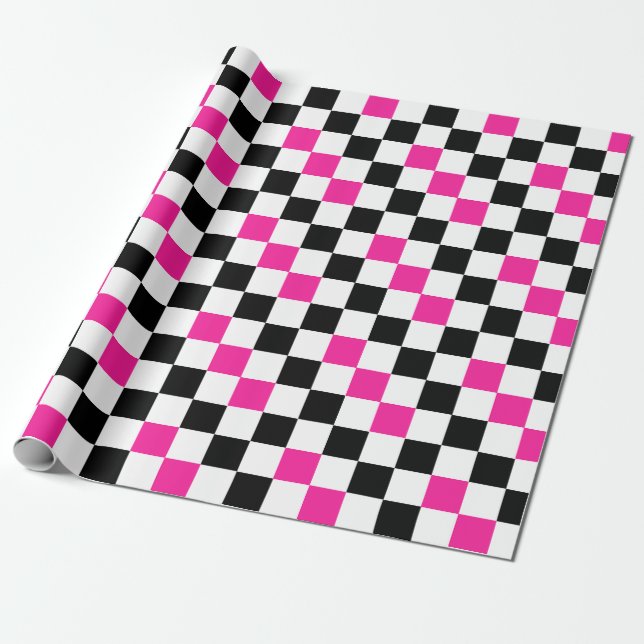 Papier Cadeau Pink Black White Checkered Pattern Design  (Déroulé)