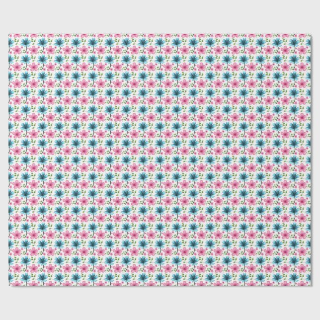 Papier Cadeau Pink & Blue Floral Seamless Pattern (Plat)