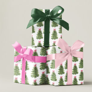 Papier Cadeau Pink Bow Christmas Tree Coquette Girl Holiday