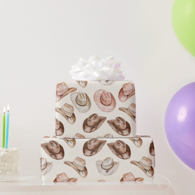 Papier Cadeau Pink Brown Cowgirl Southwestern Casquettes Anniver (Cadeaux de fête)