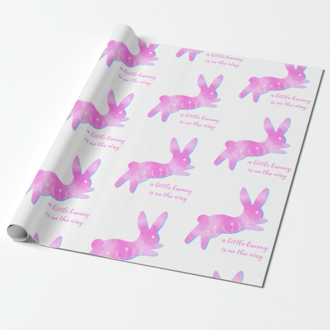 Papier Cadeau Pink Bunny Silhouette Cute Custom Girl Baby Shower (Déroulé)