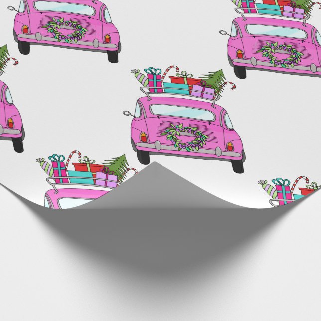 Papier Cadeau Pink Car with Christmas Gifts (Coin)
