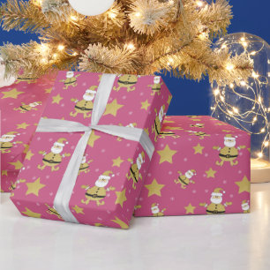 Papier Cadeau Pink Chic Père Noël Gold Et Étoiles Motif
