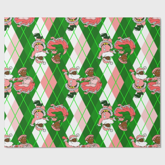Papier Cadeau pink christmas black santa wife plaid  (Plat)