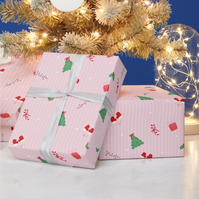 Papier Cadeau Pink Christmas Icons Mix - Cute Festive Pattern (Vacances)