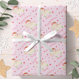 Papier Cadeau Pink Christmas Unicorn Holiday Personnalisé