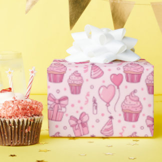 Papier Cadeau Pink Cupcakes Birthday Wrapping Paper