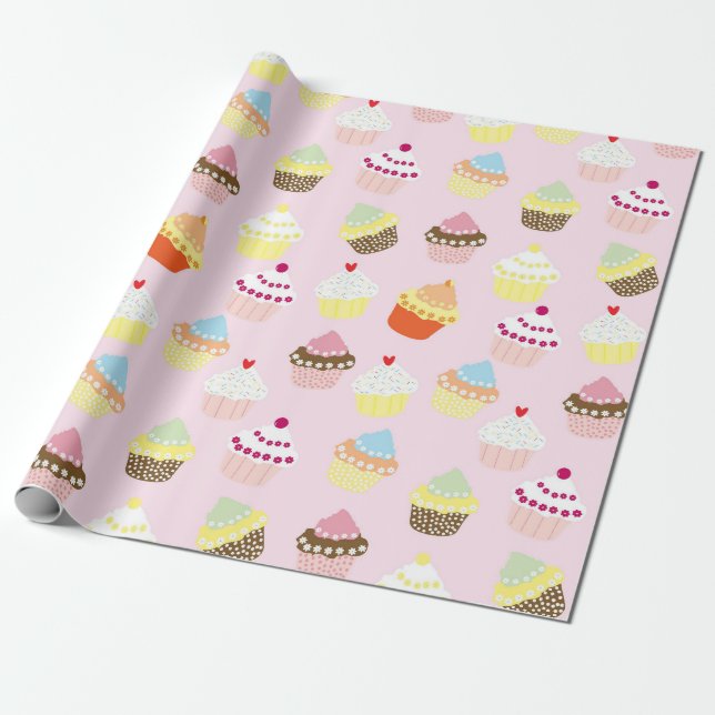 Papier Cadeau Pink Cupcakes fête d'anniversaire (Déroulé)