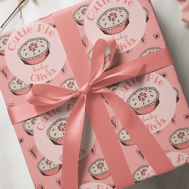 Papier Cadeau Pink Cutie Pie Baby Girl (A Little Cutie Pie Baby Shower Wrapping Paper in Pink. Hand Drawn Pie & Cute Hearts for Fall, Autumn)