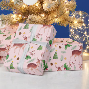 Papier Cadeau Pink Deer Blissant Noël