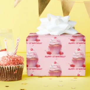 Papier Cadeau Pink First Cherry & Cupcake Anniversaire