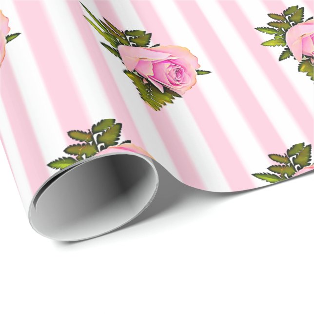 Papier Cadeau Pink Floral Chic Roses shabby Cadeau (Coin rond)