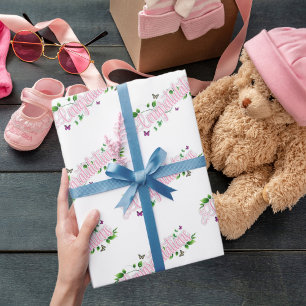 Papier Cadeau Pink Floral Félicitations texte Enveloppement Papi