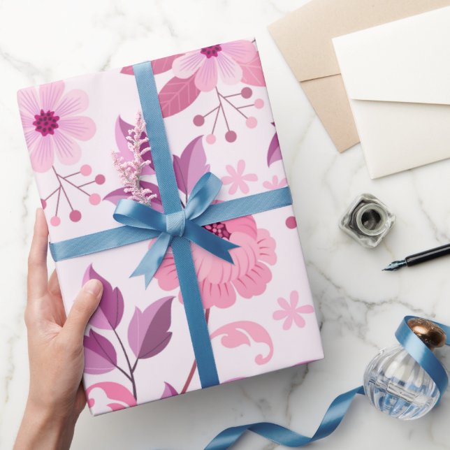 Papier Cadeau Pink Floral Pattern with Elegant Blossoms (Cadeaux)