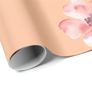 Papier Cadeau Pink Floral Wrapping Paper – Orange Pastel Pattern