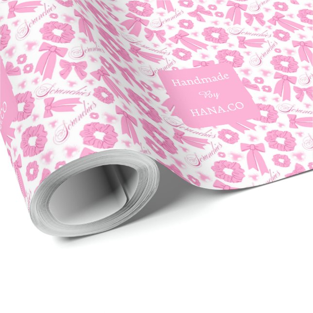 Papier Cadeau Pink Girly Scrunchies Pattern Cute Hair Accessory  (Coin rond)