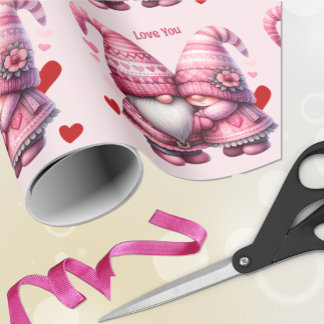 Papier Cadeau Pink Gnome Valentine Couple