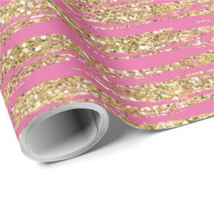 Papier Cadeau Pink Gold Faux Glitter Stripes