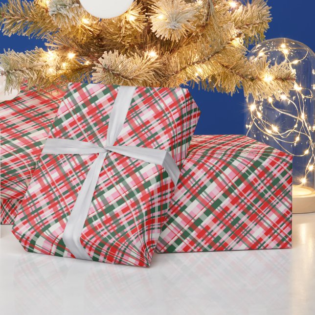 Papier Cadeau Pink Green Red Tartan Plaid Christmas Holiday (Vacances)